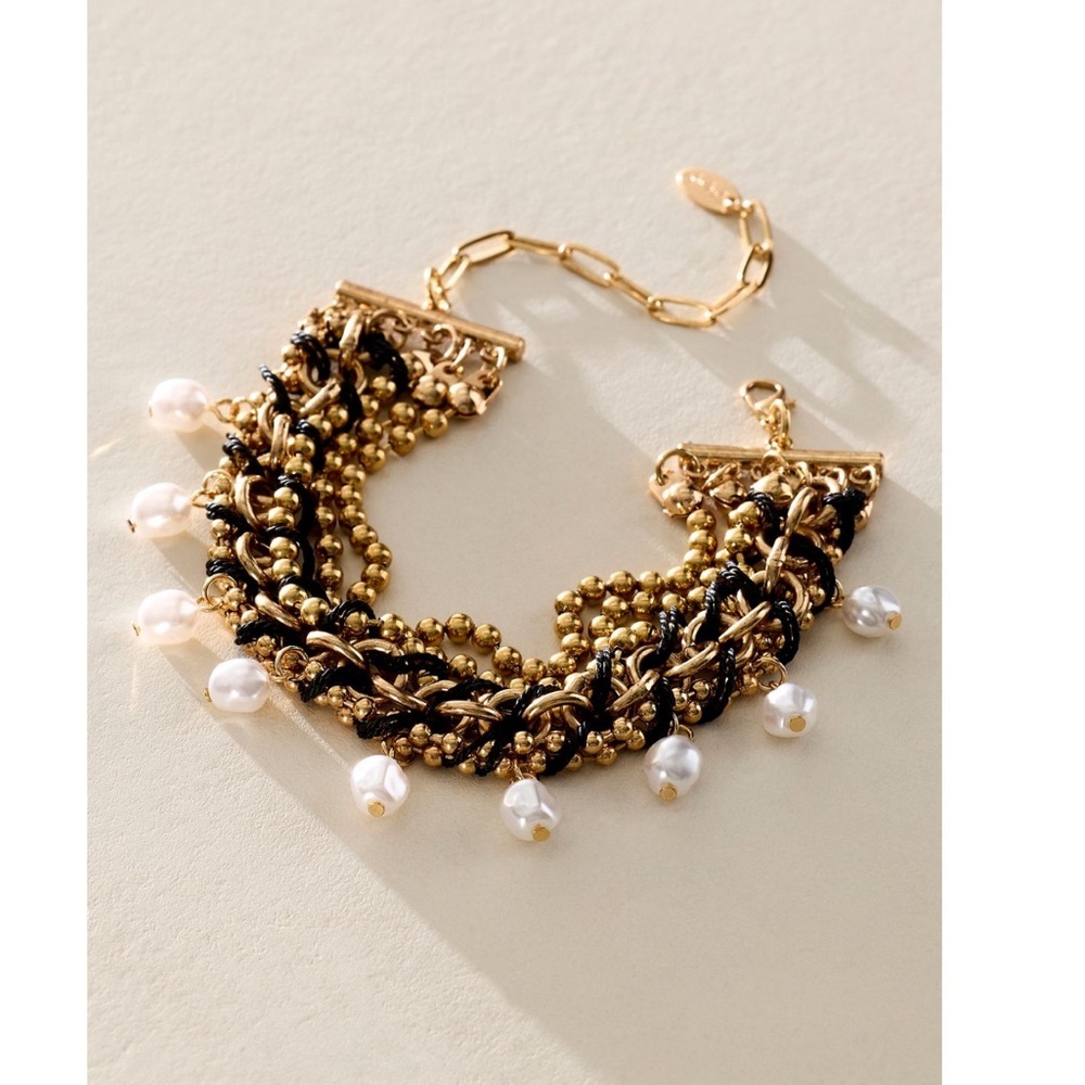 🌞 FREE PEOPLE Stuck on Repeat Pearl Chain Anklet in Gold Tone
